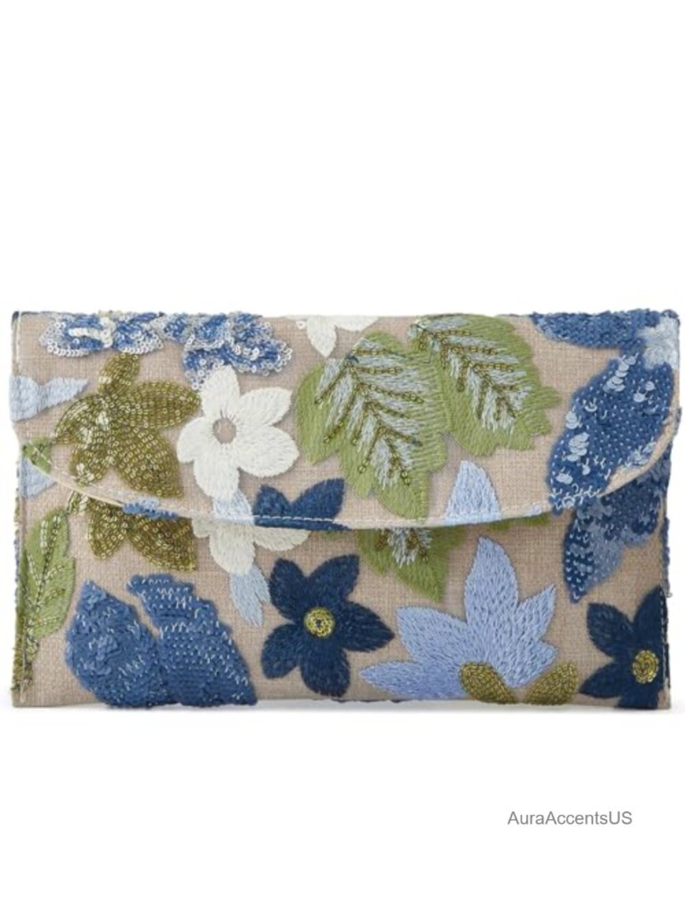 Beaded Sequin Floral Embroidered Evening Clutch Purse with Chain Strap